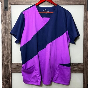 Buttersoft Stretch Colorblock Blue & Purple Scrub Top Women’s 3x Cotton Blend